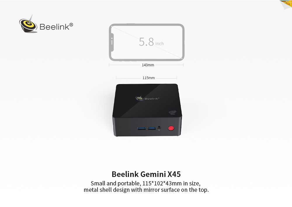 Beelink Gemini X45 Premiu Licensed Windows 10 Intel Gemini Lake J4105 6GB/128GB 2.4G/5G WIFI Gigabit LAN HDMI*2