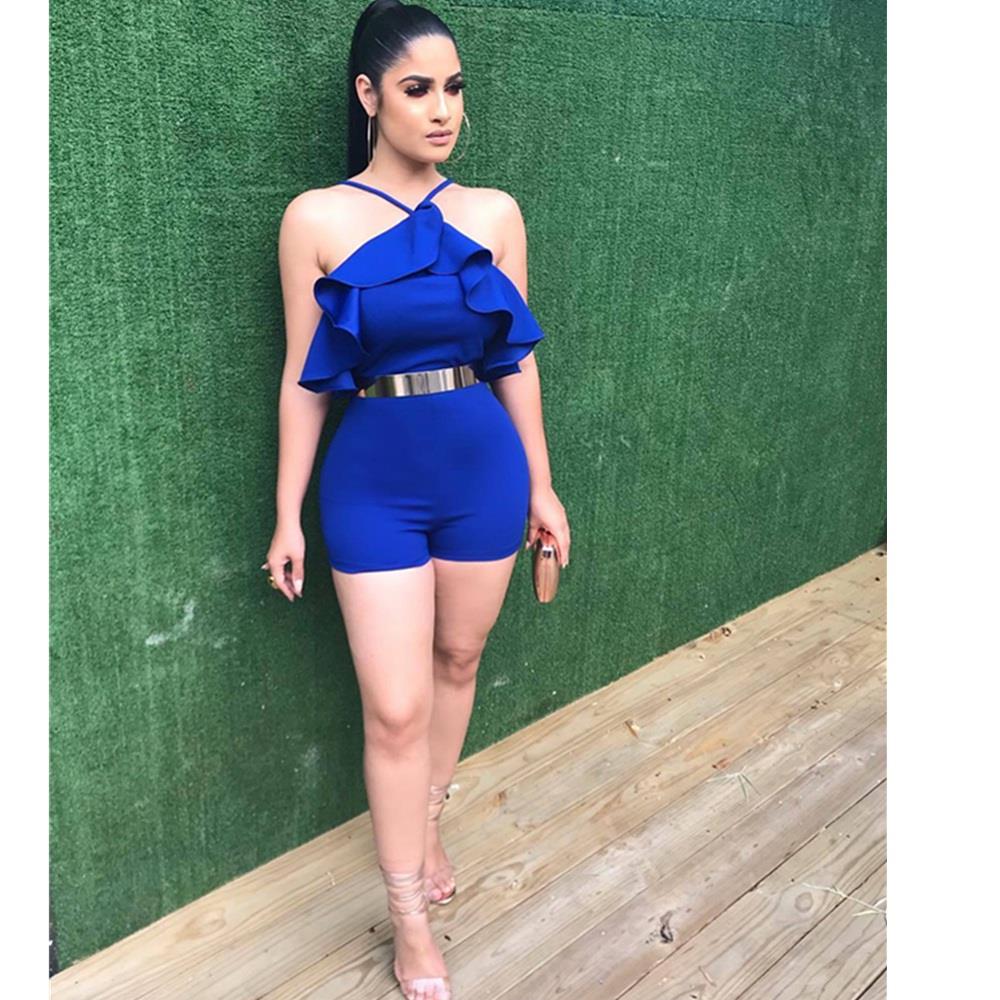 Women Tight Suspenders Strapless Dress Bodysuit for Evening Party Night Club Size XL-Blue