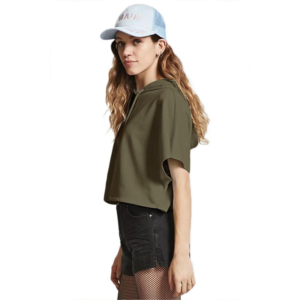 Girl Summer T-shirt Short Sleeve Sexy Hat Short Top Hoodies Size S - Green