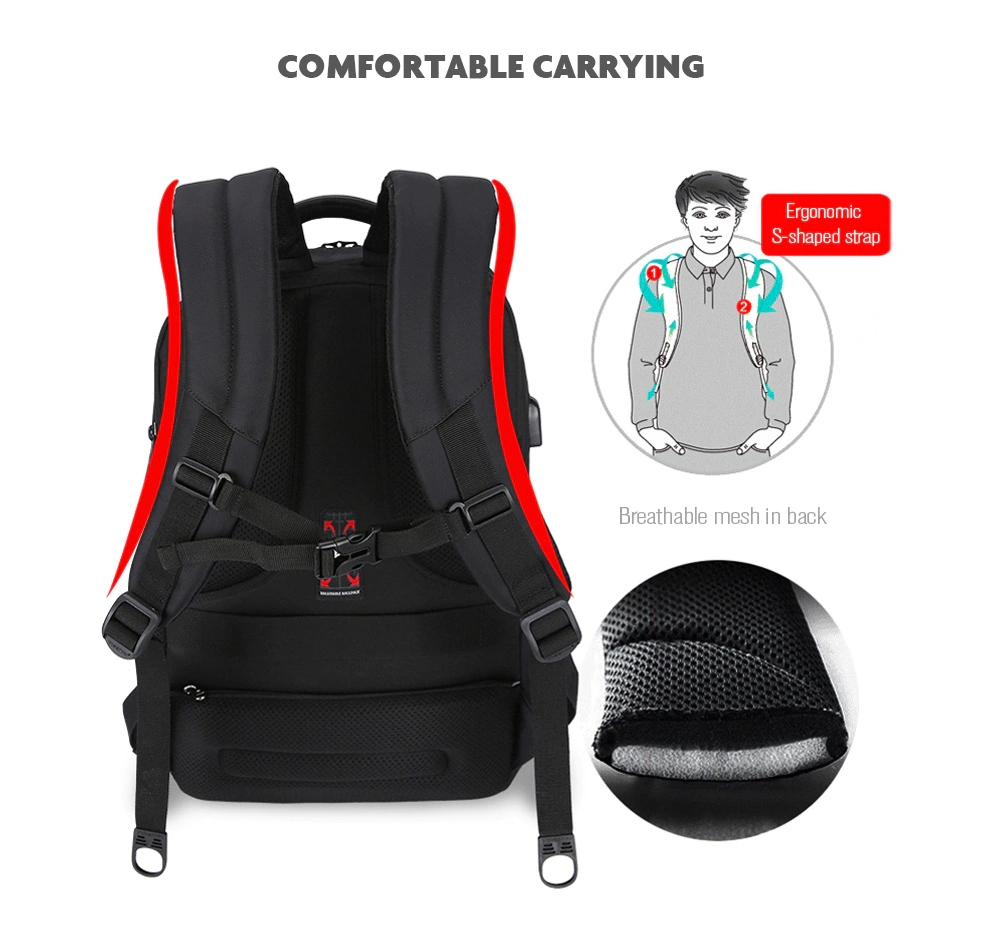 Tigernu B3220 25L Large Capacity Business Laptop Backpack Waterproof And Anti-theft With USB Charging Port For 15 Inch Laptop - Black