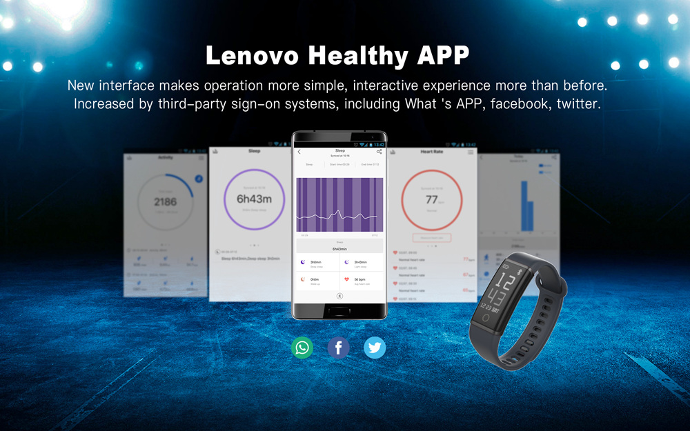 Lenovo HX03W Bluetooth 4.2 Smart Bracelet IP68 Heart Rate Moniter Pedometer Fitness Tracker For Android iOS - Blue