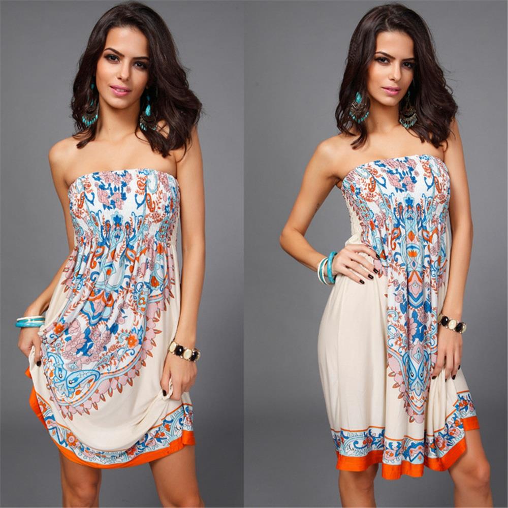 Fashion Women Sexy And Comfortable Printed High-waisted Dress Wrap Casual Beach Dress Size L - Khaki