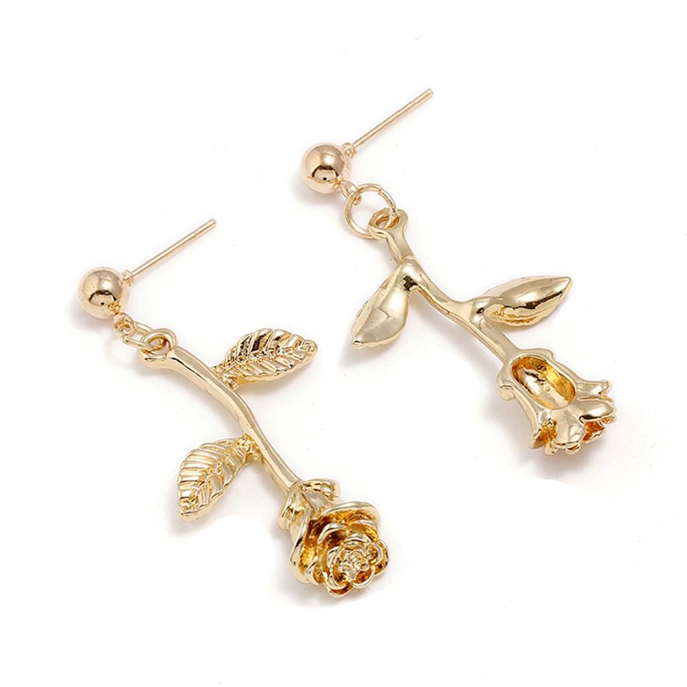 Women's Fashion Beautiful Stylish Jewelry Earrings Simple Metal Fresh Rose Shape Earrings Set - Gold