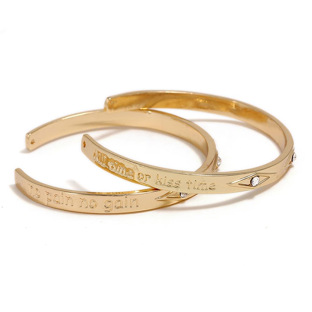 Women's Fashion Beautiful Stylish Simple Style Diamond Encrusted Open Hand Jewelry Bracelet - Gold