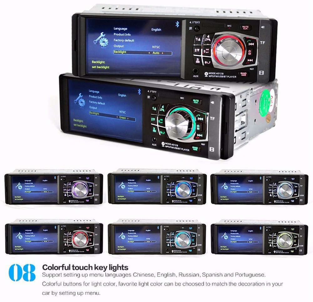 4012 4.1 Inch Digital TFT Touch Screen Car MP5 Audio Video Player Bluetooth 2.0 1080P Video Format - Black