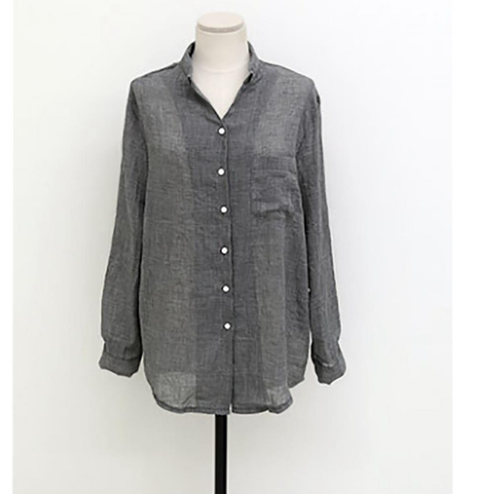 New Fashion Women Cotton Long Sleeved Solid Casual Loose Shirt Size M - Gray