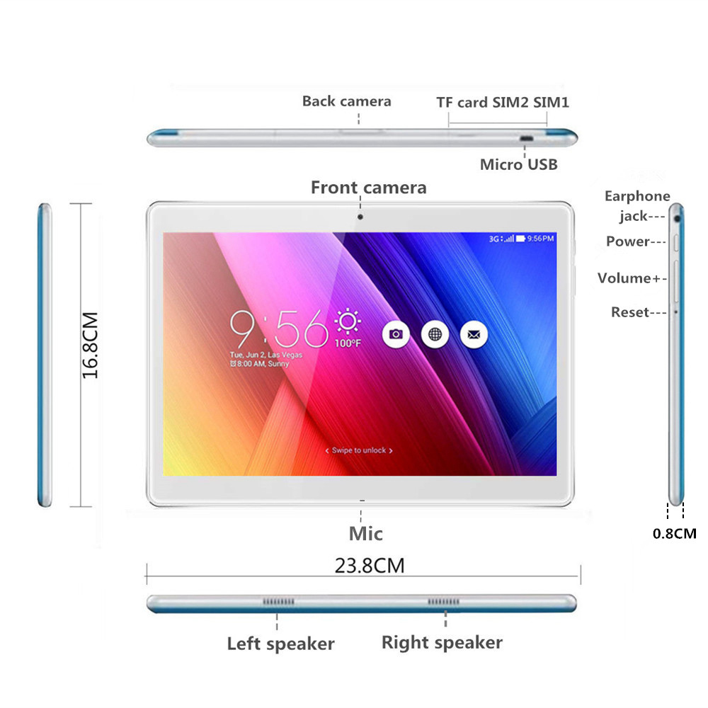 Binai Mini101 3G Phablet MTK6580 Deca Core 10.1" IPS Screen 1280*800 GPS 2GB DDR3 32GB eMMC Android 6.0 Dual SIM Dual Standby - Silver