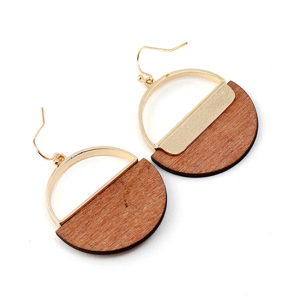 Women's Fashion Beautiful Stylish Jewelry Earrings Vintage Design Brown Wooden Round Shape Earrings Set - Gold