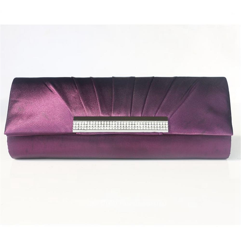 Women Satin Clutch Bag Evening Bridal Bag Wedding Fashion Prom Handbag - Purple