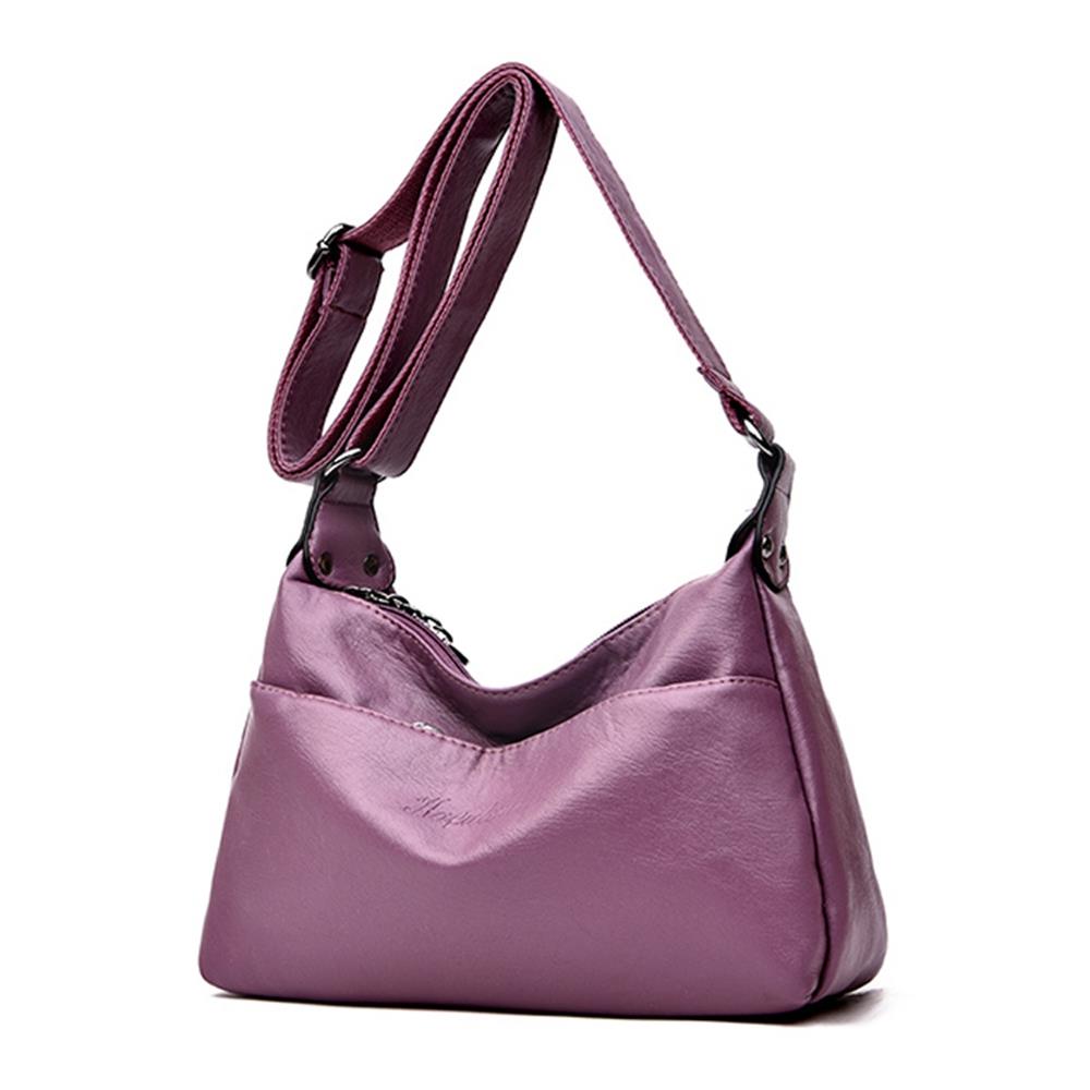 Women Soft PU Leather Bag Fashion Messenger Bag Female Tote Crossbody Bag-Purple