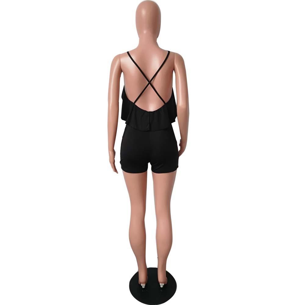 Women Tight Suspenders Strapless Dress Bodysuit for Evening Party Night Club Size L-Black