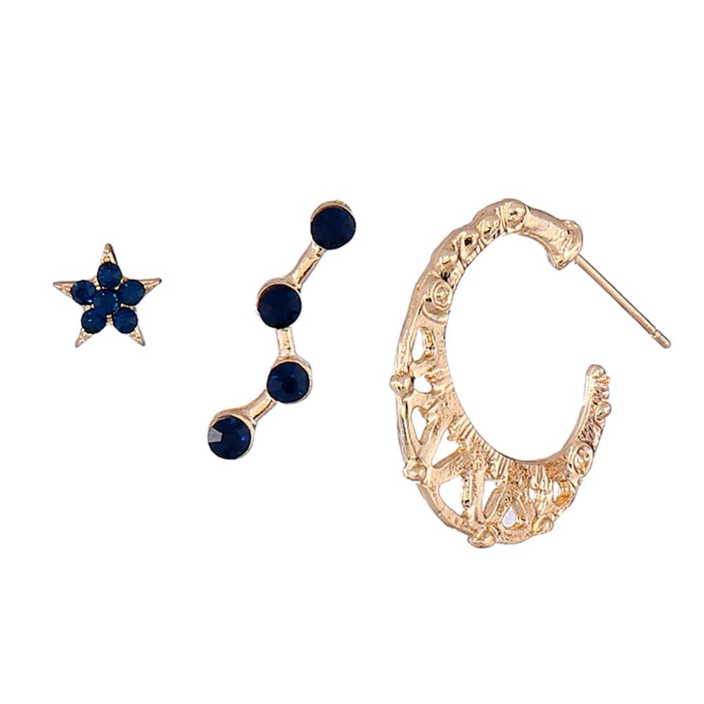Women's Fashion Beautiful Stylish Jewelry Simple Style Star And Moon Creative Combination Diamond Earrings Set - Gold