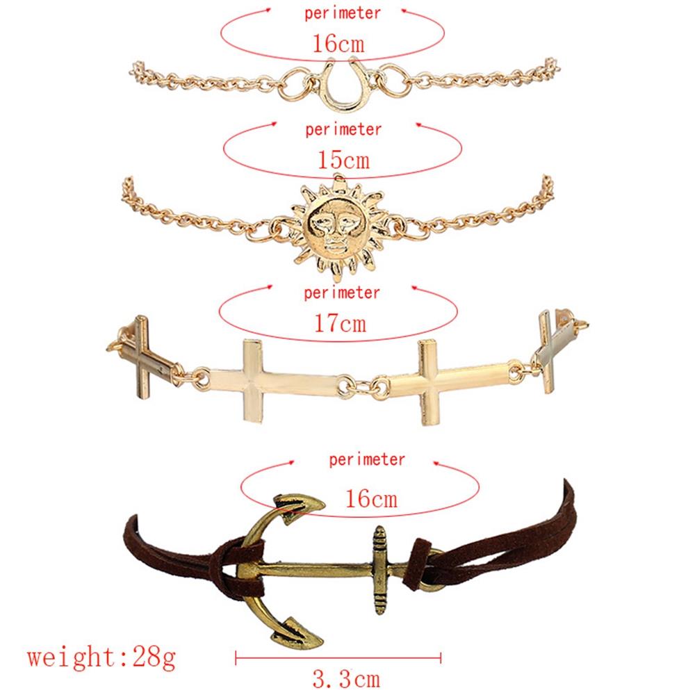 Women's Fashion Beautiful Stylish Combination Of Sun And Cross Anchor Hand Jewelry Bracelet Suit - Gold