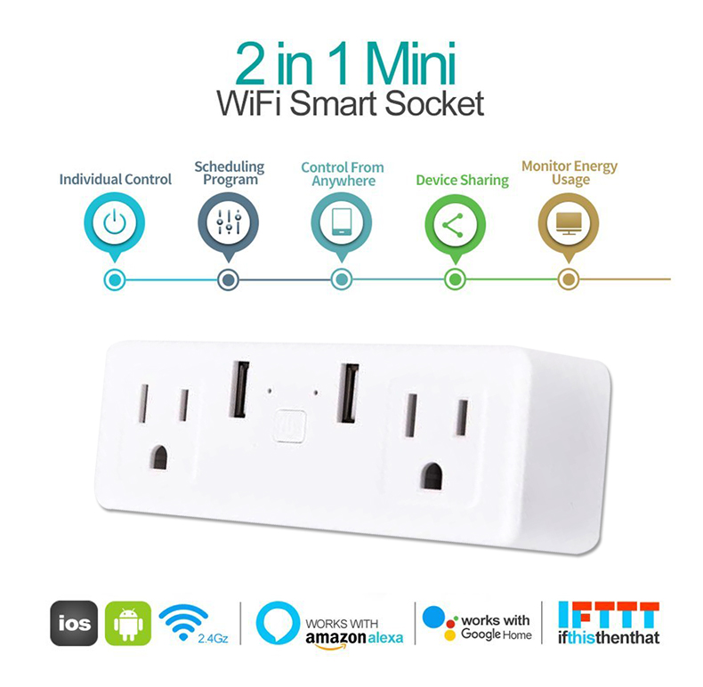 Geekbes Smart WiFi Socket Remote Control and Time Setting & Compatible with Amazon Alexa & Google Assiistant - White/US Plug