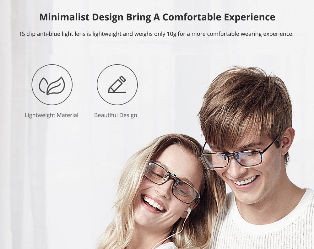 Xiaomi Mijia TS Clip Anti-blue Light Lens TAC Lenses Zinc Alloy Clips 110 Degree Turn Upside Down - Transparent