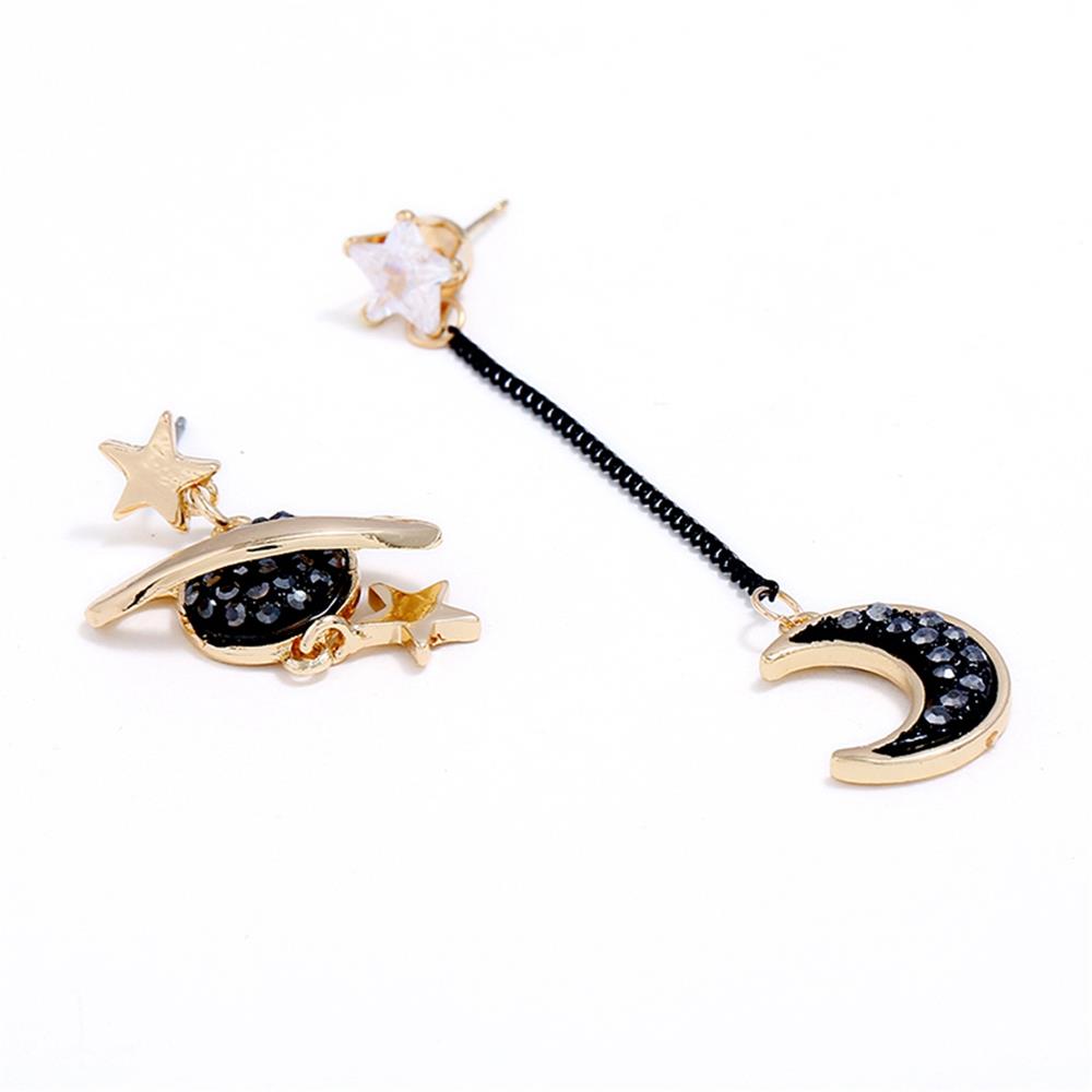 Women's Fashion Beautiful Stylish Jewelry Earrings Simple Asymmetrical Design Moon And stars Earrings Set - Gold