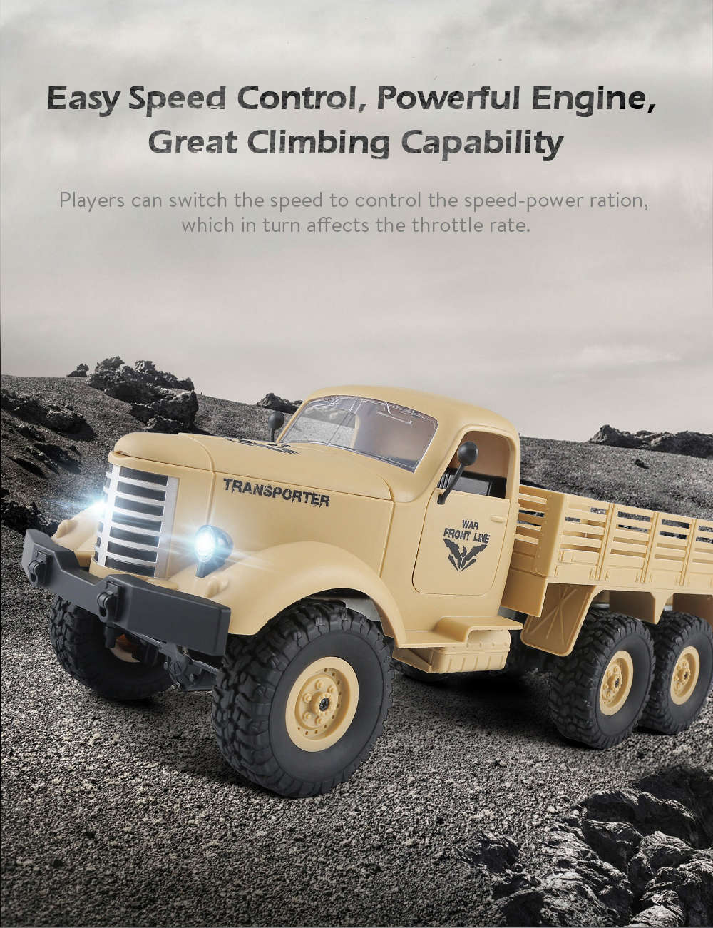 JJRC Q60 Transporter RC Car 2.4G 1:16 6WD Brushed Off-road Military Truck RTR - Army Green