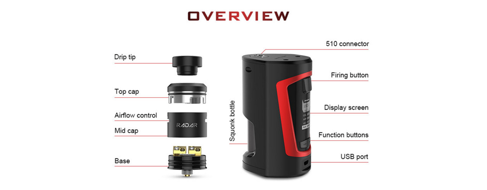 Geekvape Electronic Smoke Cigarette Gbox Squonk 200W Mod Kit with Radar RDA Atomizer - Wine Red