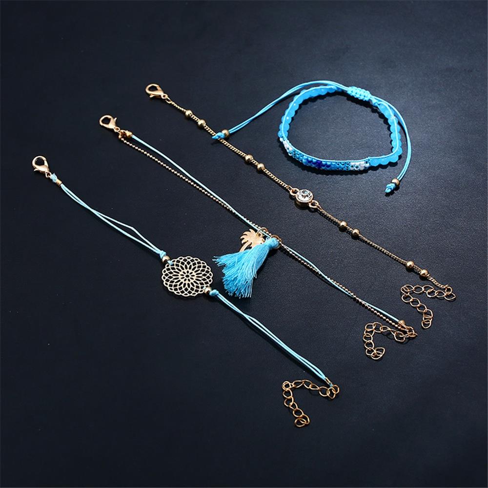 Women's Fashion Beautiful Stylish Jewelry Candy Alloy Leaves Fringed With Diamonds Bracelets - Sky Blue