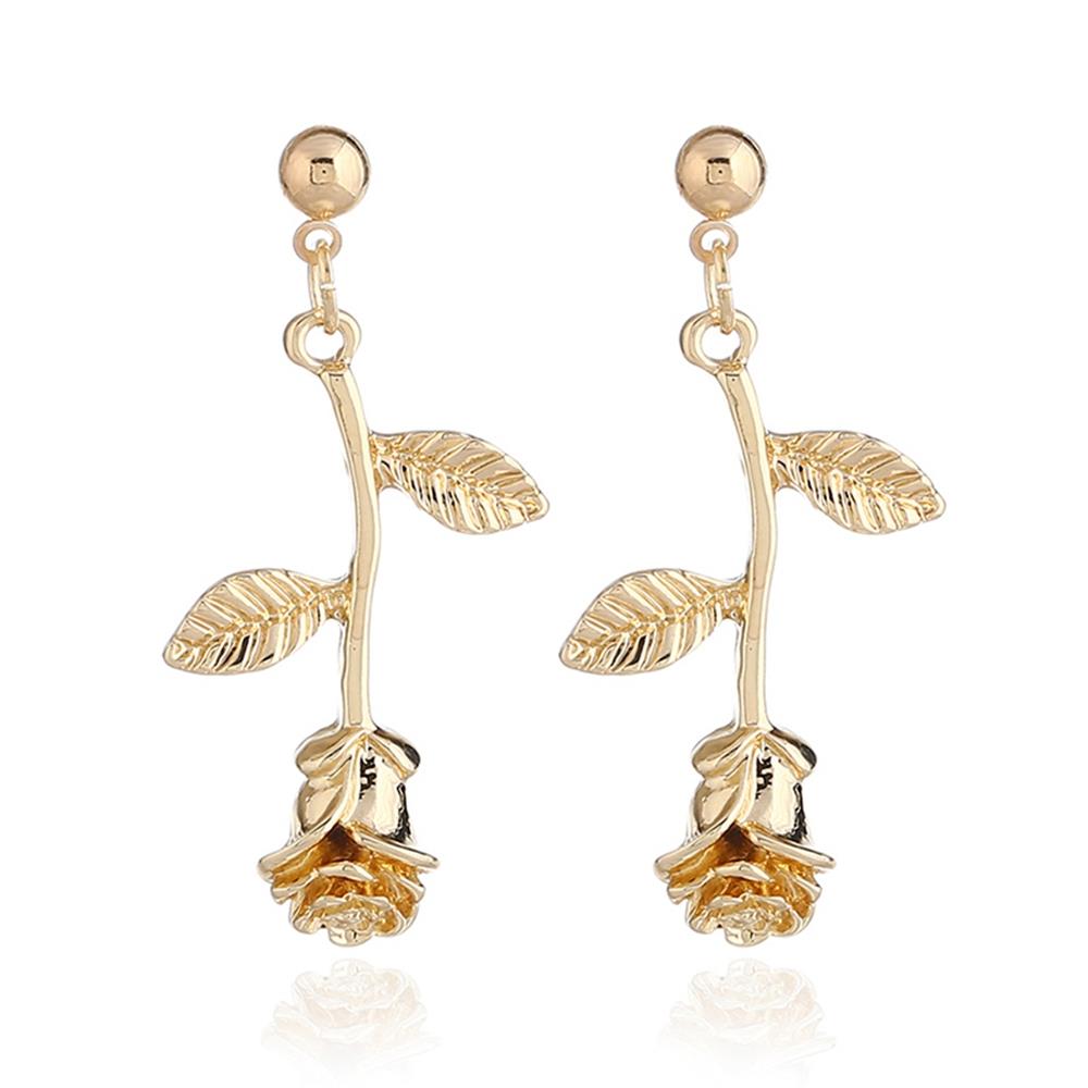 Women's Fashion Beautiful Stylish Jewelry Earrings Simple Metal Fresh Rose Shape Earrings Set - Gold