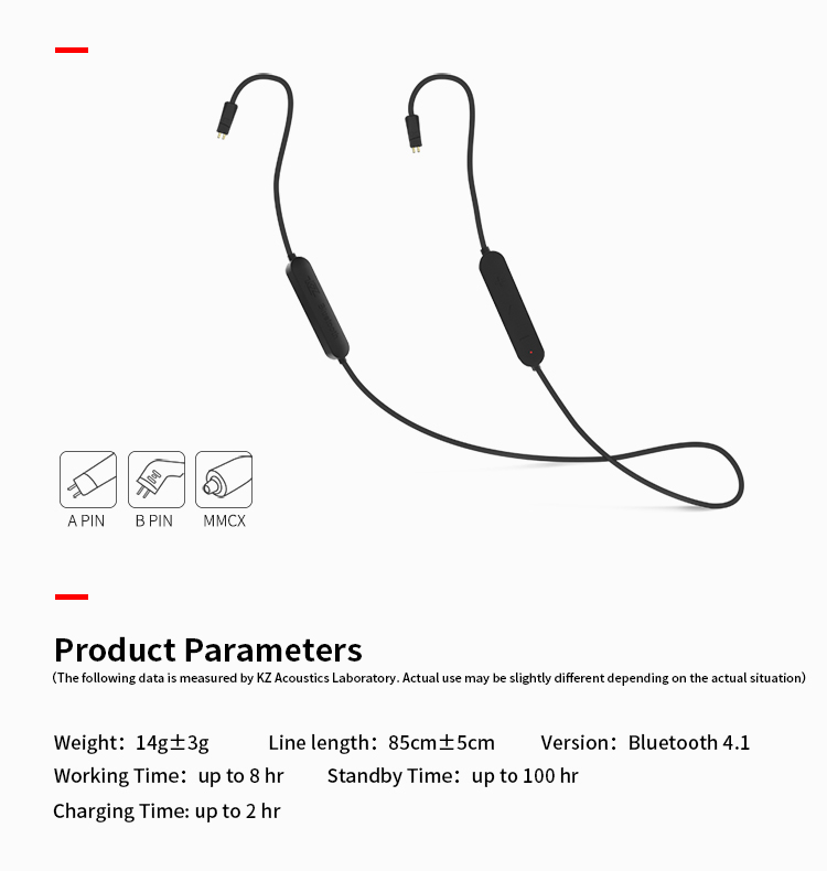Original KZ Bluetooth Module Upgrade Cord - Black MMCX PIN