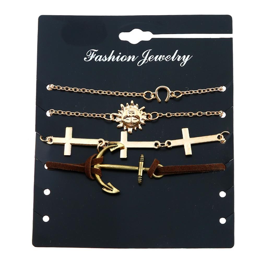 Women's Fashion Beautiful Stylish Combination Of Sun And Cross Anchor Hand Jewelry Bracelet Suit - Gold
