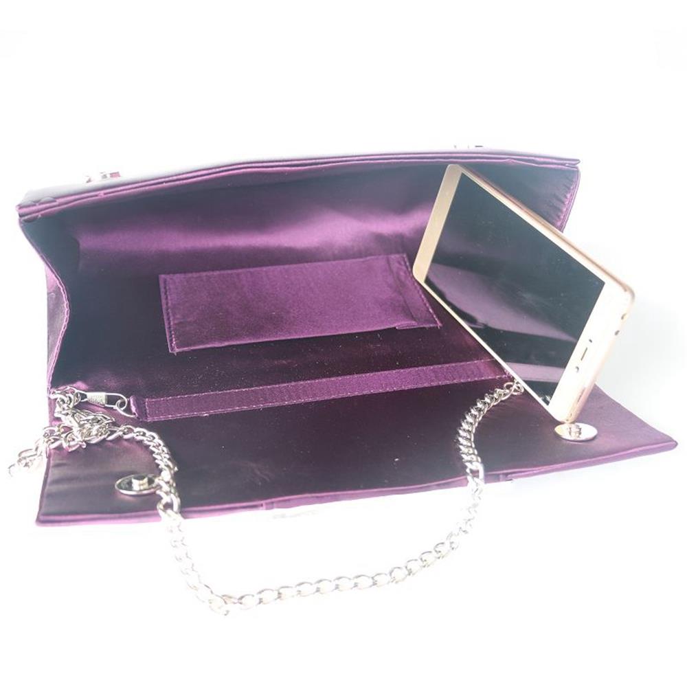 Women Satin Clutch Bag Evening Bridal Bag Wedding Fashion Prom Handbag - Purple