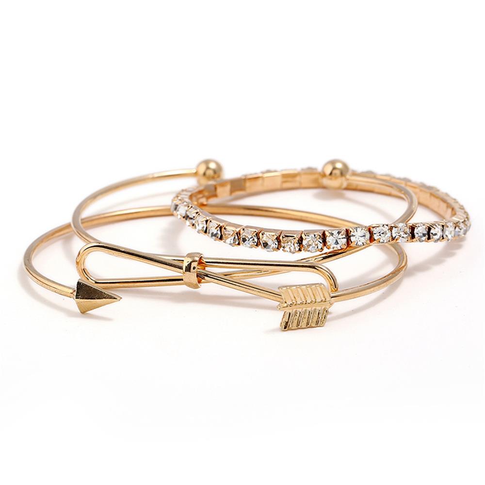 Women's Fashion Beautiful Stylish Simple Style Arrow Bow Hand Jewelry Bracelet Three-piece Suit - Gold