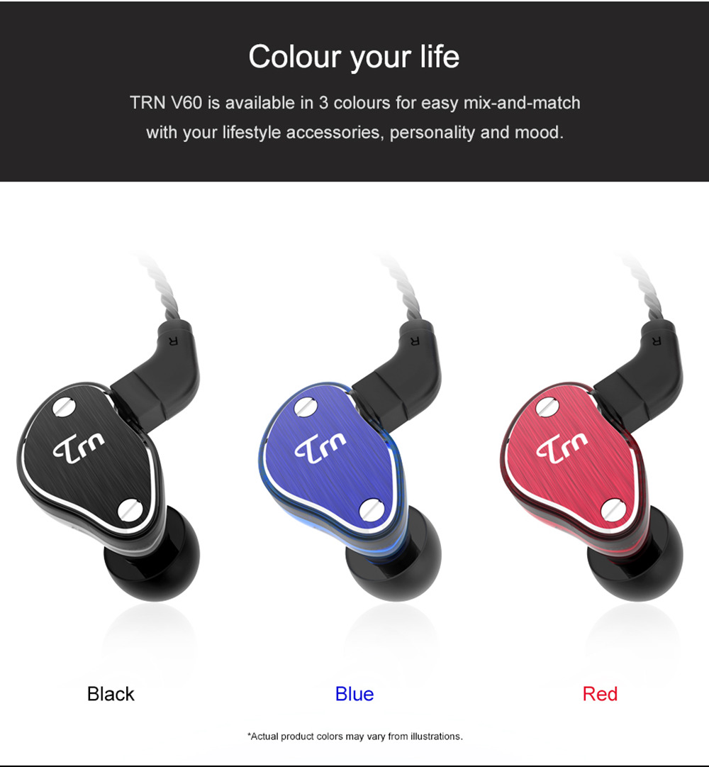 TRN V60 2DD+BA Hybrid In-ear Sports Earphone HIFI Triple Driver Monitor Headset with 2PIN Cable - Red