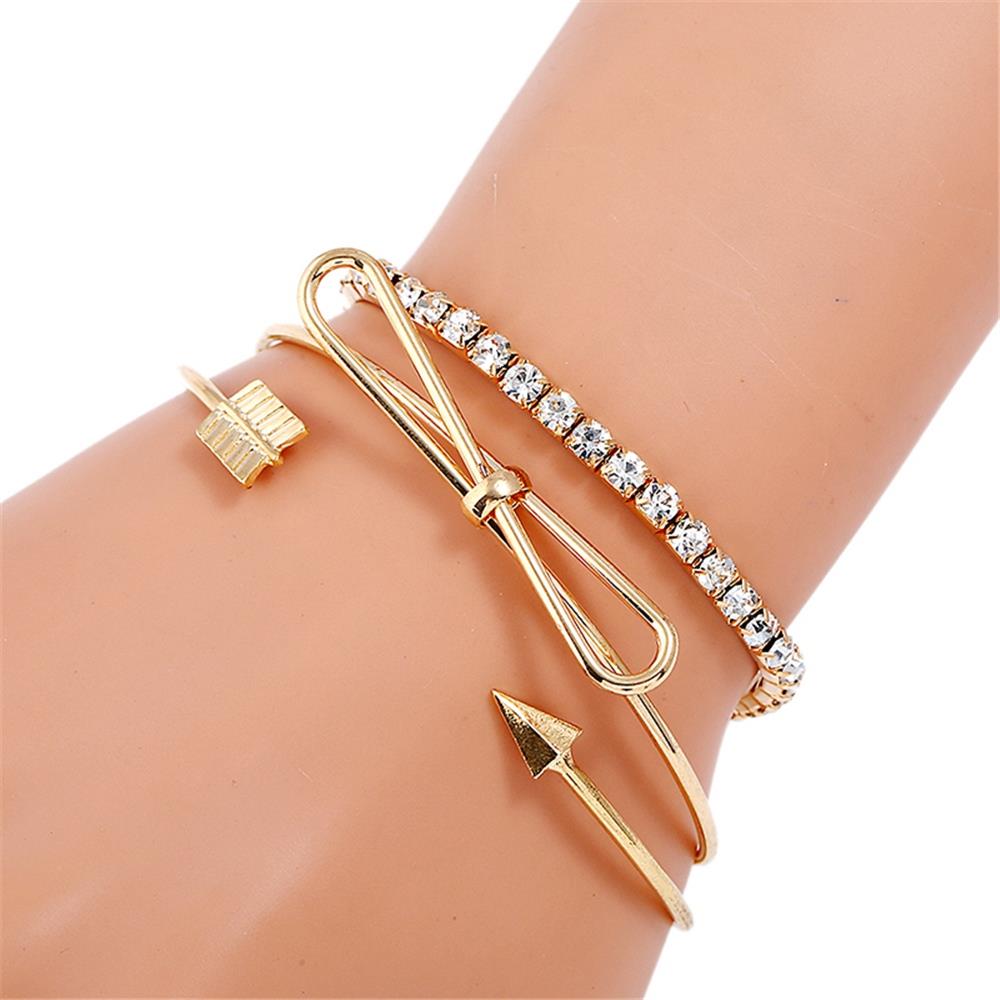 Women's Fashion Beautiful Stylish Simple Style Arrow Bow Hand Jewelry Bracelet Three-piece Suit - Gold