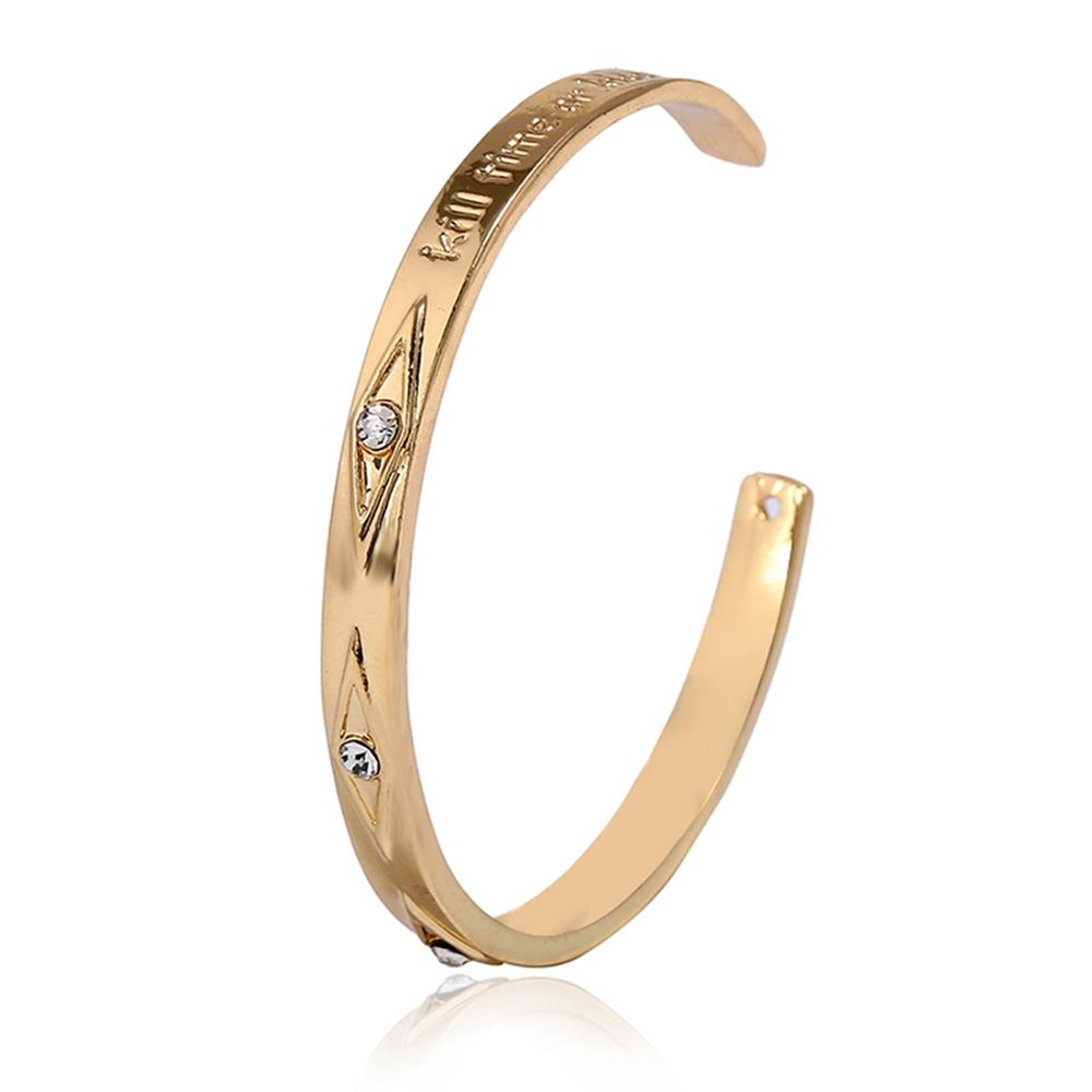 Women's Fashion Beautiful Stylish Simple Style Diamond Encrusted Open Hand Jewelry Bracelet - Gold