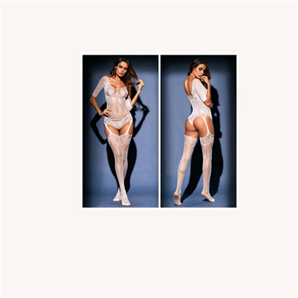 Sheer Lace Mesh Teddy Garter Bodystocking Lingerie Size S - White