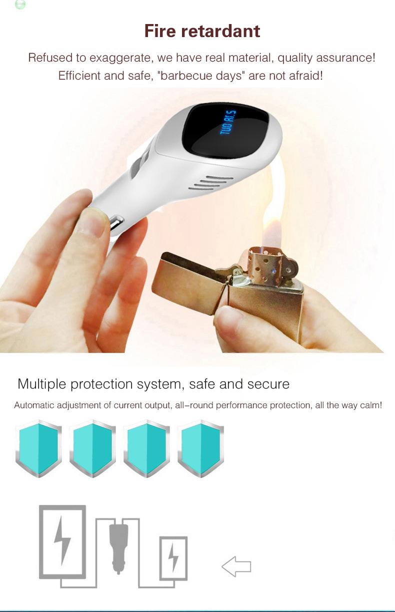 S90B Car Anion Air Purifier Dual USB Ports Car Charger LCD Real-time Voltage Screen Cleaner Ionizer Improve The Air Quality - White
