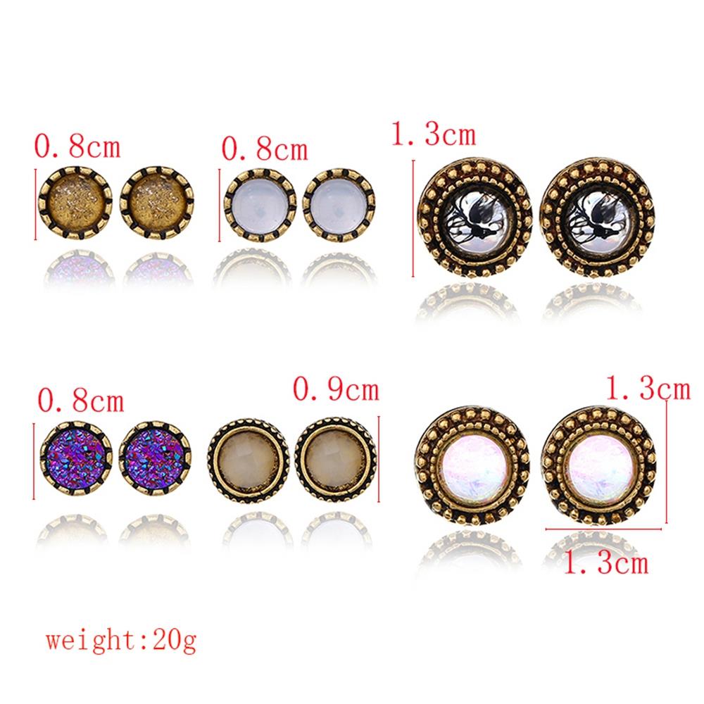 Women's Fashion Beautiful Stylish Jewelry Earrings Retro Minimalist Studded Opal Earrings Set - Gold