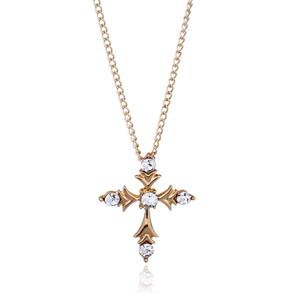Female Stylish jewelry Cross Shape Necklace for Women Pendant - Gold