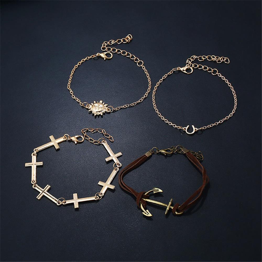 Women's Fashion Beautiful Stylish Combination Of Sun And Cross Anchor Hand Jewelry Bracelet Suit - Gold