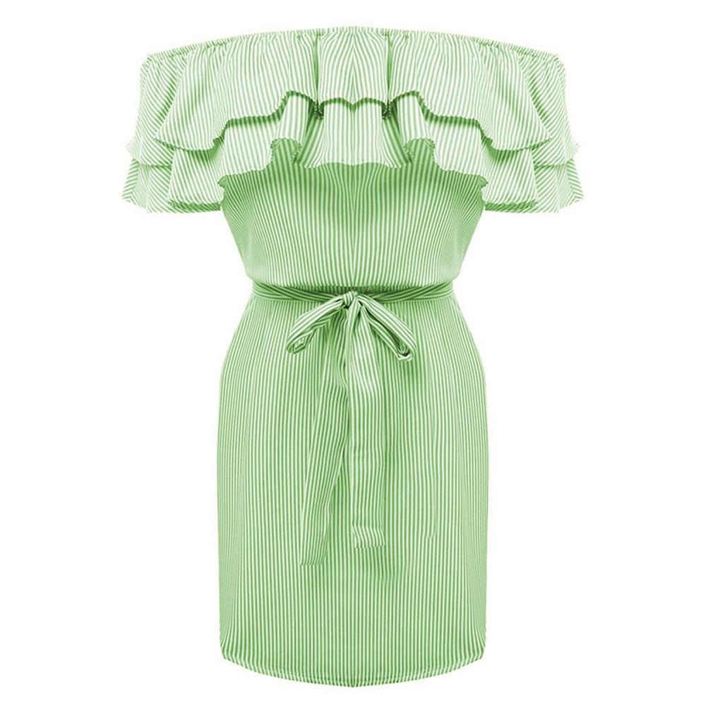 Women's Fashion Summer Sexy Off Shoulder Ruffle Stripe Printed Dress Size XXL - Green