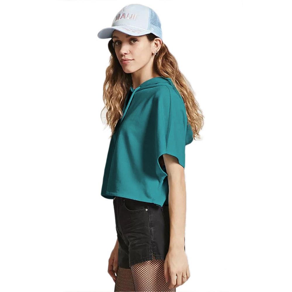 Girl Summer T-shirt Short Sleeve Sexy Hat Short Top Hoodies Size M - Lake Blue