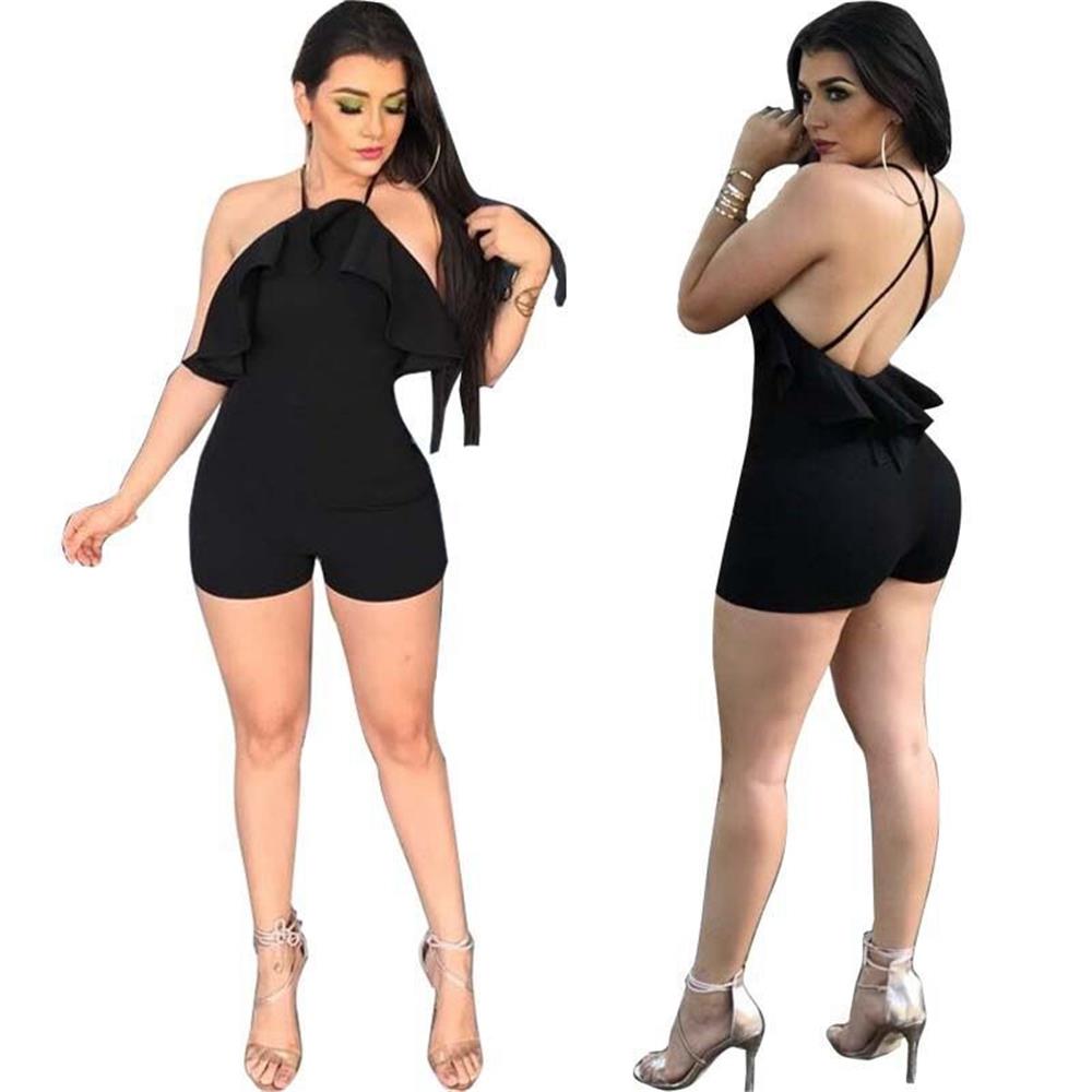 Women Tight Suspenders Strapless Dress Bodysuit for Evening Party Night Club Size L-Black