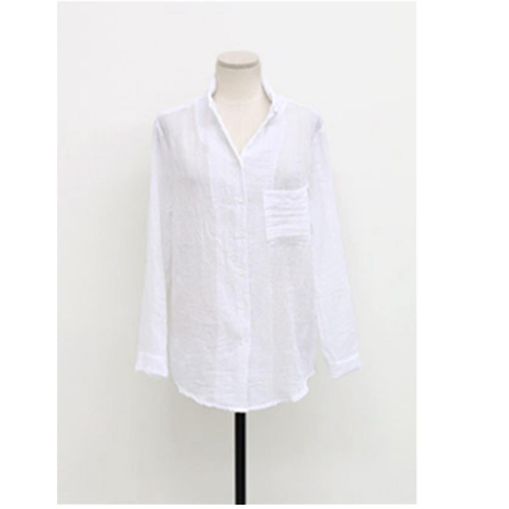 New Fashion Women Cotton Long Sleeved Solid Casual Loose Shirt Size L - White