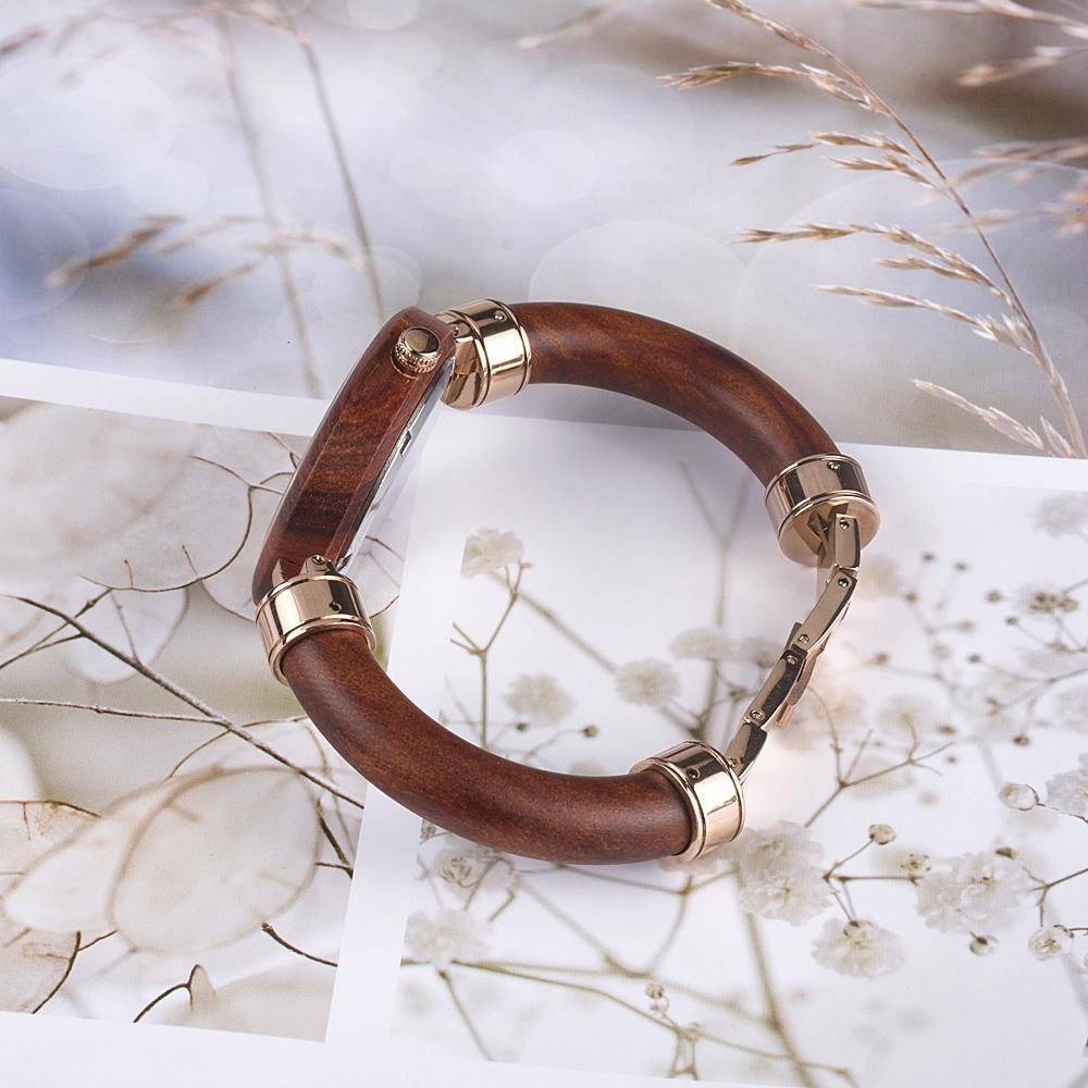 BEWELL Red Sandalwood Vintage Quartz Picture Color Watch Leather Band Dial Plate Wristwatch Women - Red Sandalwood