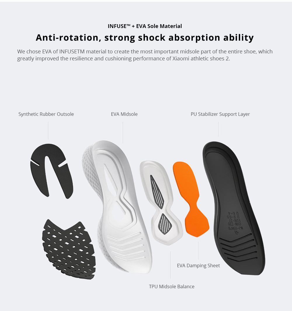 Xiaomi Mijia Sneakers 2 One Piece High Elastic Knitted Upper Fishbone Bionic Structure - White / Size 36 (Woman)