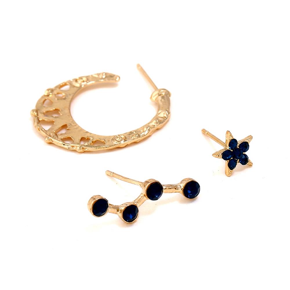 Women's Fashion Beautiful Stylish Jewelry Simple Style Star And Moon Creative Combination Diamond Earrings Set - Gold