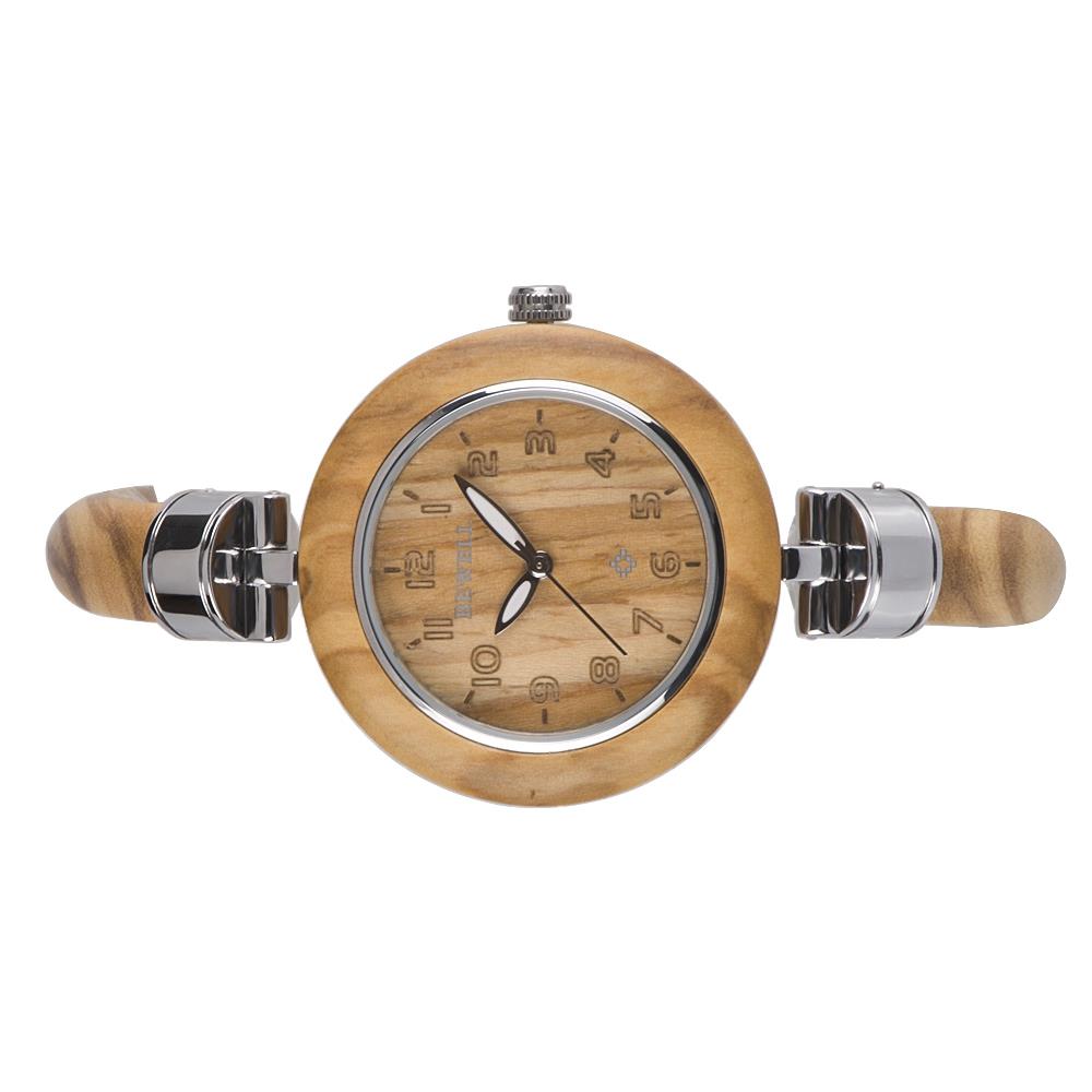 BEWELL Olive Wood Vintage Quartz Picture Color Watch Leather Band Dial Plate Wristwatch Women - Olive Wood