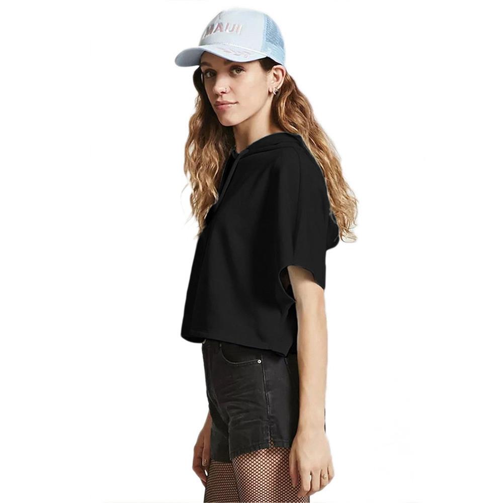 Girl Summer T-shirt Short Sleeve Sexy Hat Short Top Hoodies Size M - Black