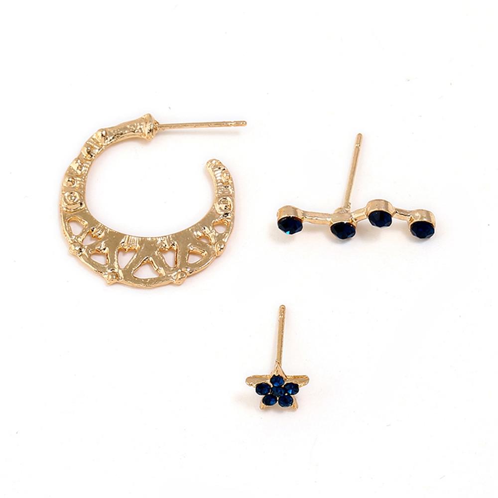 Women's Fashion Beautiful Stylish Jewelry Simple Style Star And Moon Creative Combination Diamond Earrings Set - Gold