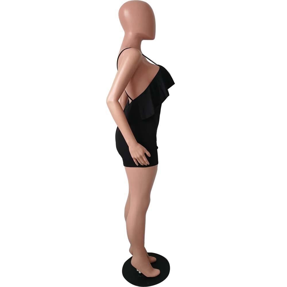 Women Tight Suspenders Strapless Dress Bodysuit for Evening Party Night Club Size L-Black