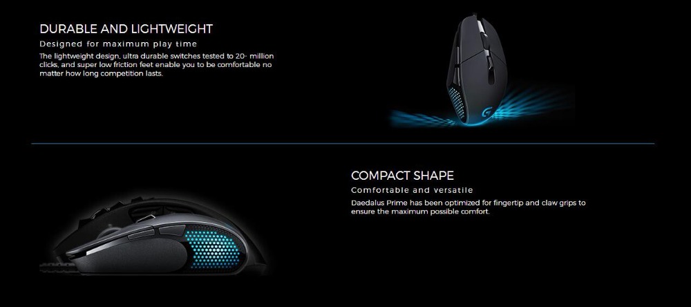 Logitech G302 Daedalus Prime MOBA Wired Optical Gaming Mouse Lightweight Design 4000 DPI For PC / Laptop - Black