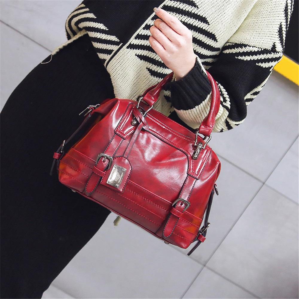 Fashion Tote Purse Satchel Bag PU Leather Bag Women's Handbag-Red