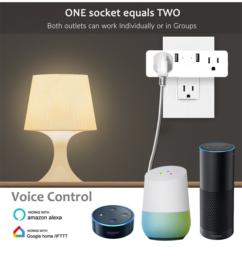Geekbes Smart WiFi Socket Remote Control and Time Setting & Compatible with Amazon Alexa & Google Assiistant - White/US Plug